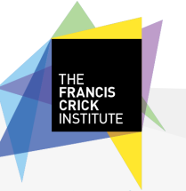 The Francis Crick Institute logo - white text on a black square surrounded by a colourful burst of shapes in yellow, blue, purple and green